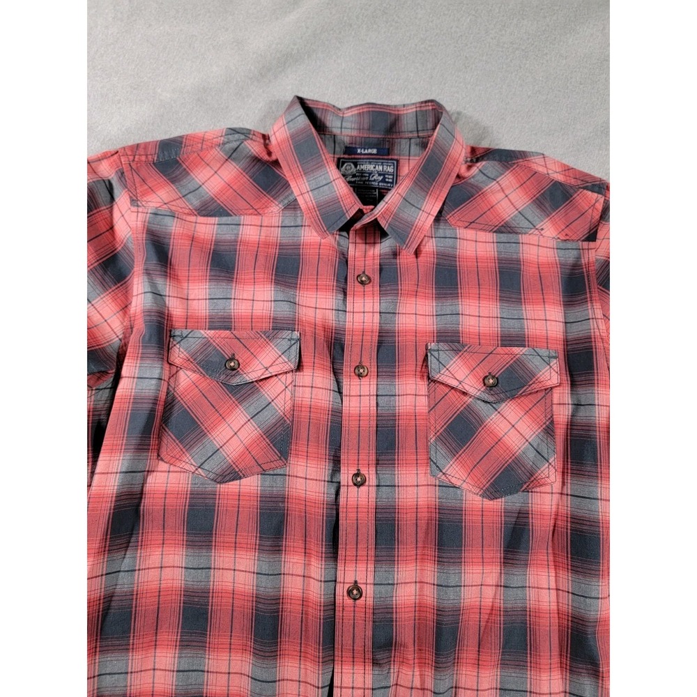 American Rag Casual Shirt Mens XL Red Black Plaid Long Sleeve‎ Button Up